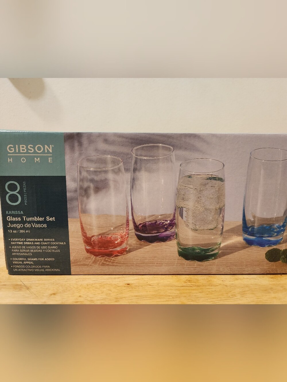 Gibson Home Colored Base Glass Tumbler - Set of 8 - Red, Purple, Green, Blue